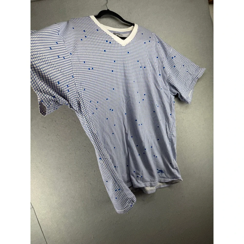 Nike Sportswear Mens 3XL V-Neck vintage T-Shirt Blue White Grid Nike Air Logo